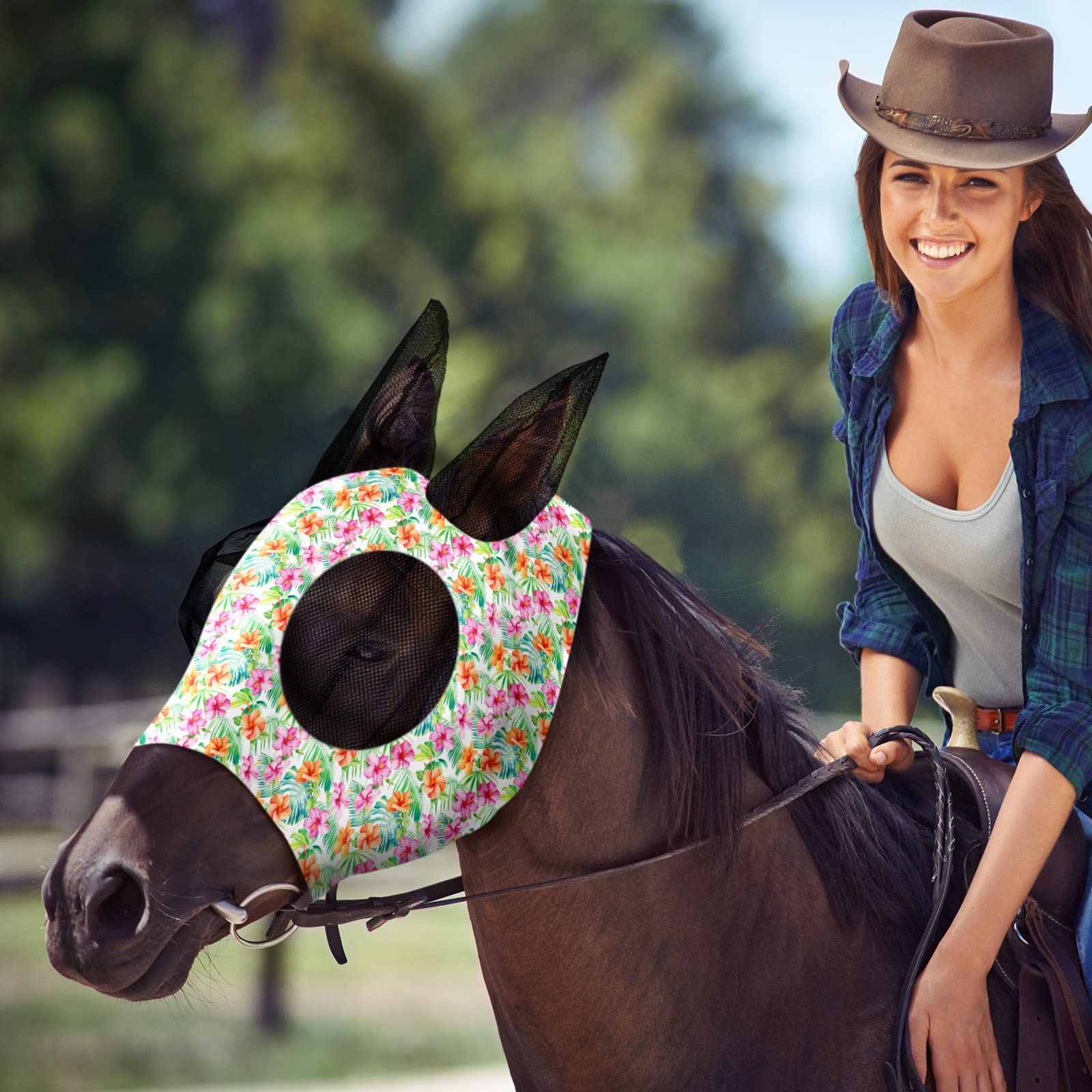 Chunful flamingo large fly mask breathable elastic fabric for long rides