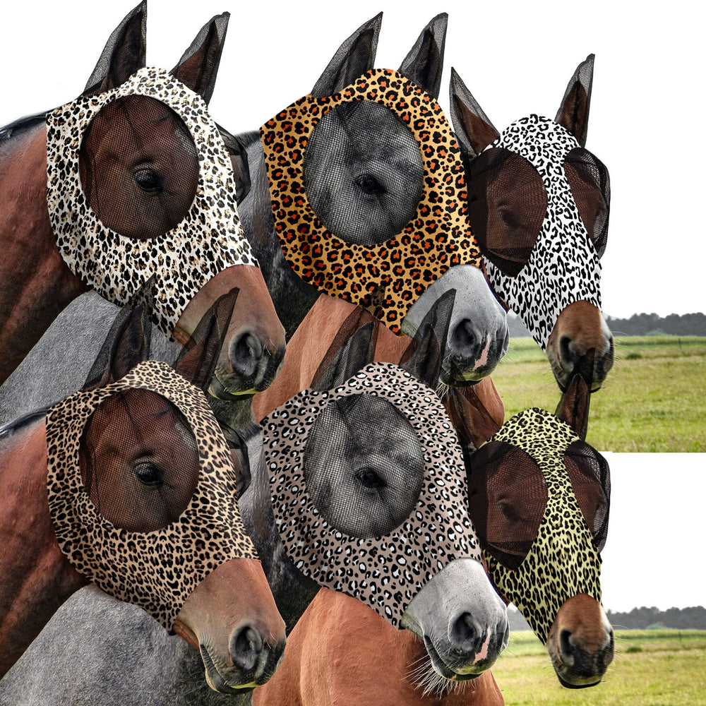 Chunful leopard horse fly mask with ears for clear vision and eye protection.