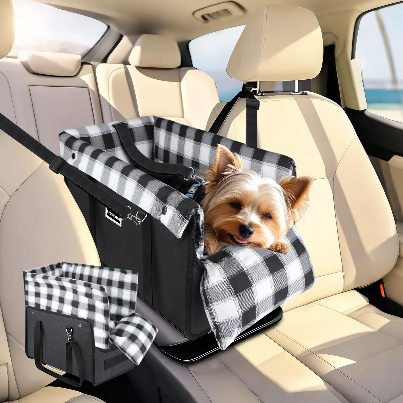 CHZUOBER center console dog seat front view showing compact and secure setup for small pets.