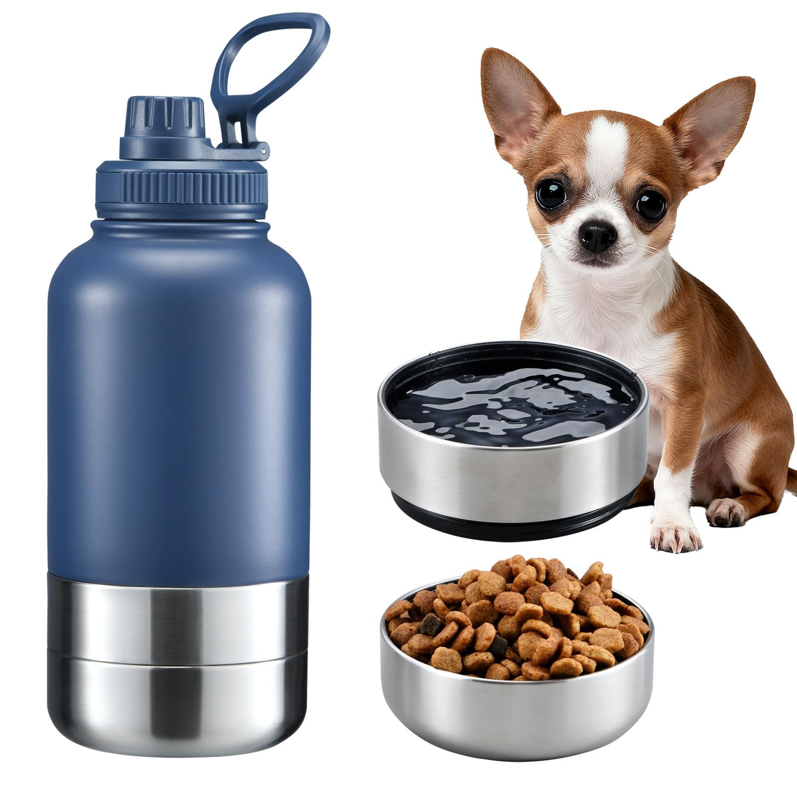 Cibaabo 32oz insulated dog bottle with two bowls keeps water cool on long walks