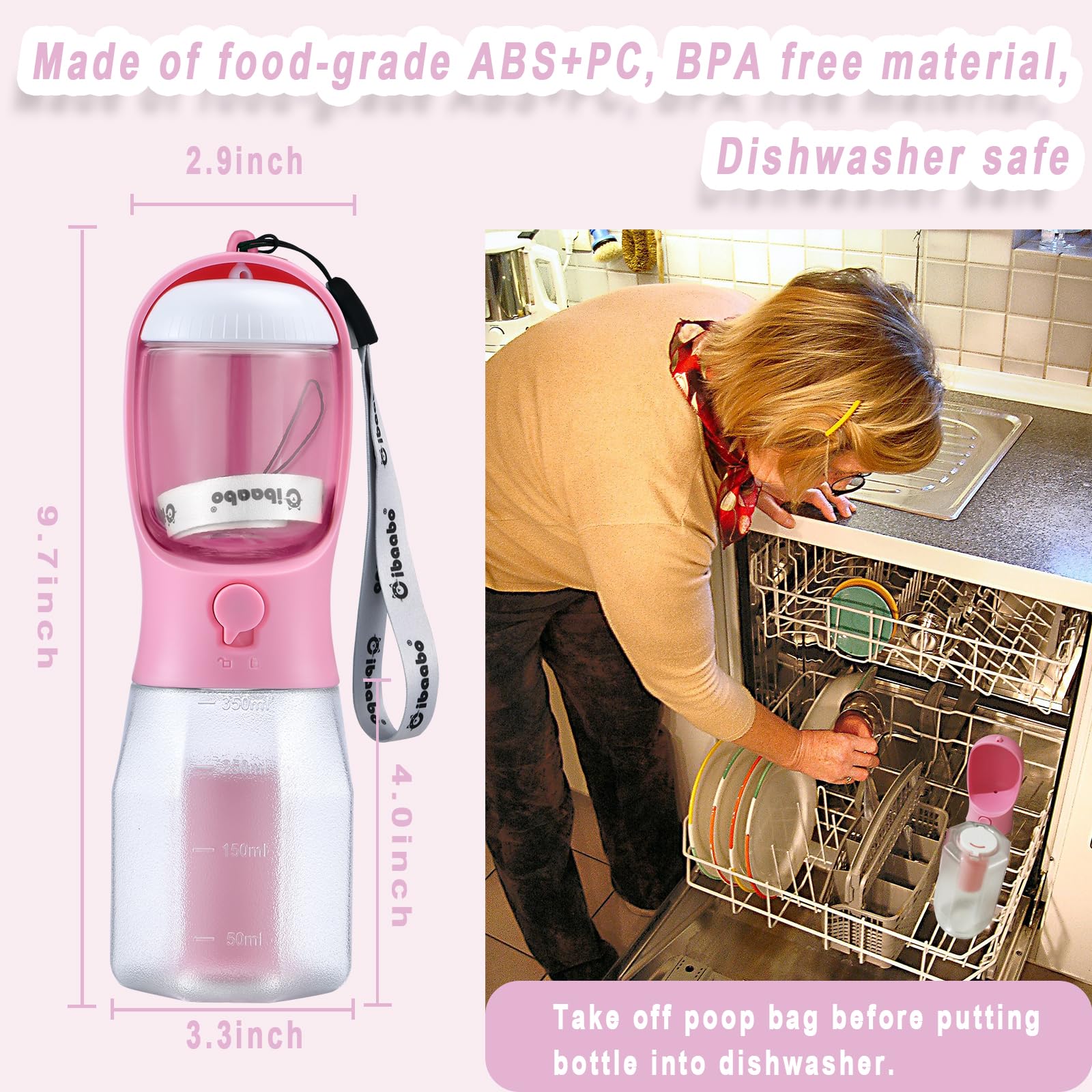 Cibaabo dishwasher-safe bottle made from BPA-free materials.