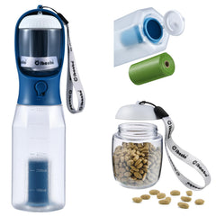 Cibaabo dog water bottle with attached food container for walks and snacks