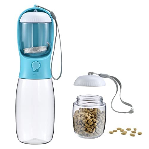 Cibaabo dog water bottle front view with integrated food container