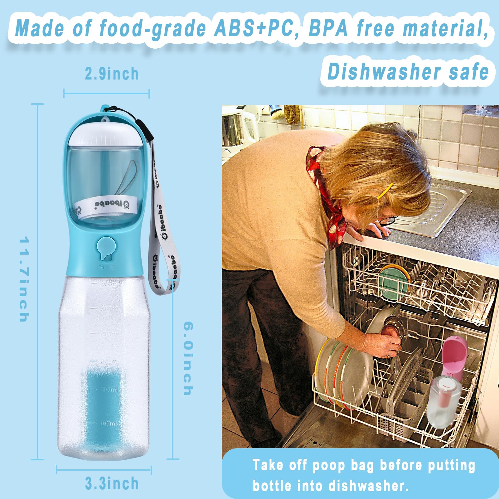 Cibaabo integrated poop bag holder for convenient walks.