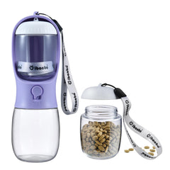 Cibaabo dog water bottle with attached food container for convenient outings.