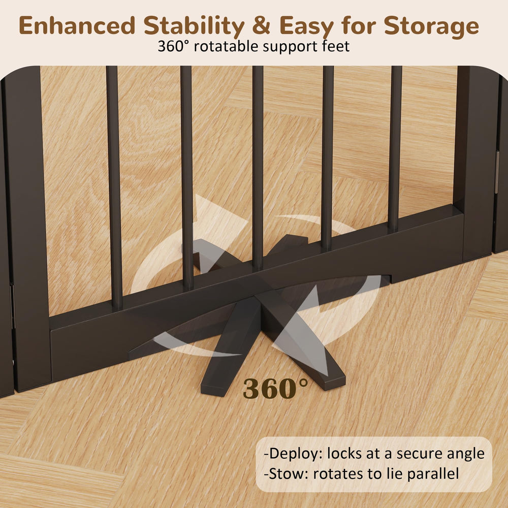 Cideny dog gate with 360-degree feet providing stable support.