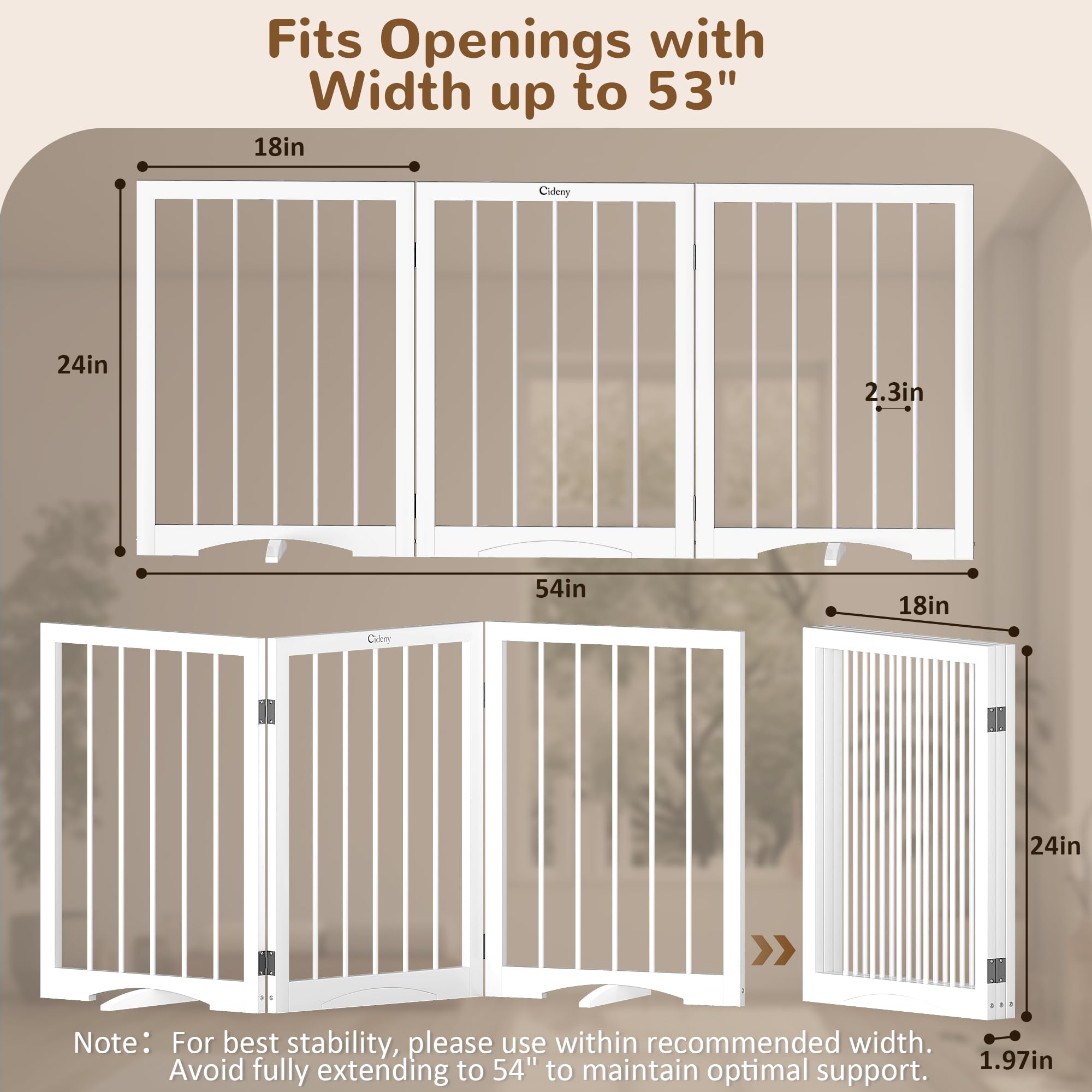 Cideny freestanding gate blocks access without drilling or wall damage.