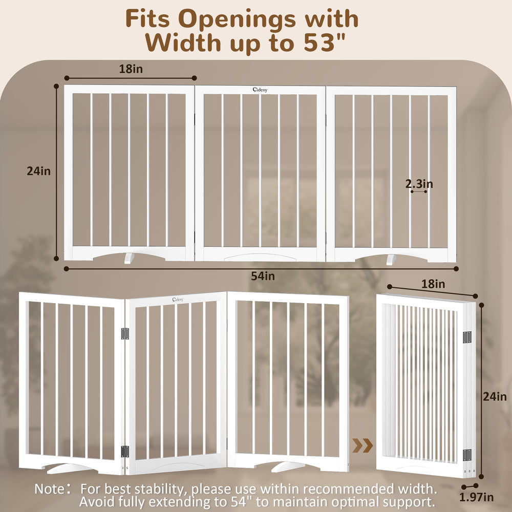 Cideny freestanding gate blocks access without drilling or wall damage.