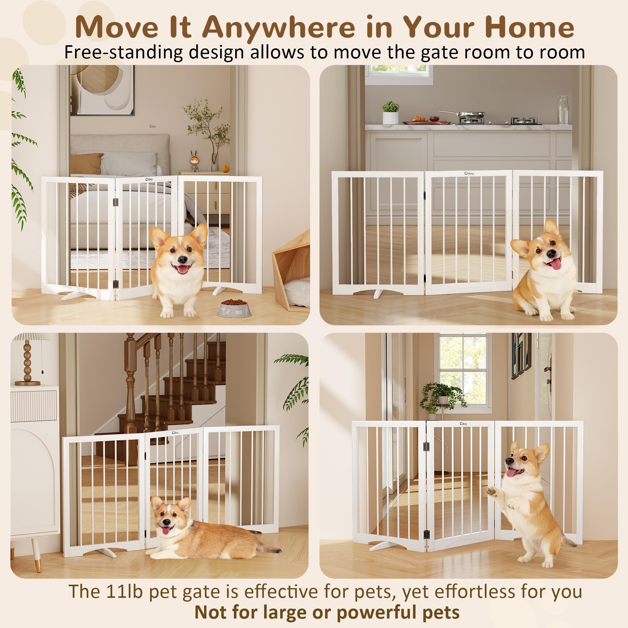 Cideny foldable dog gate in storage position, compact and space saving.