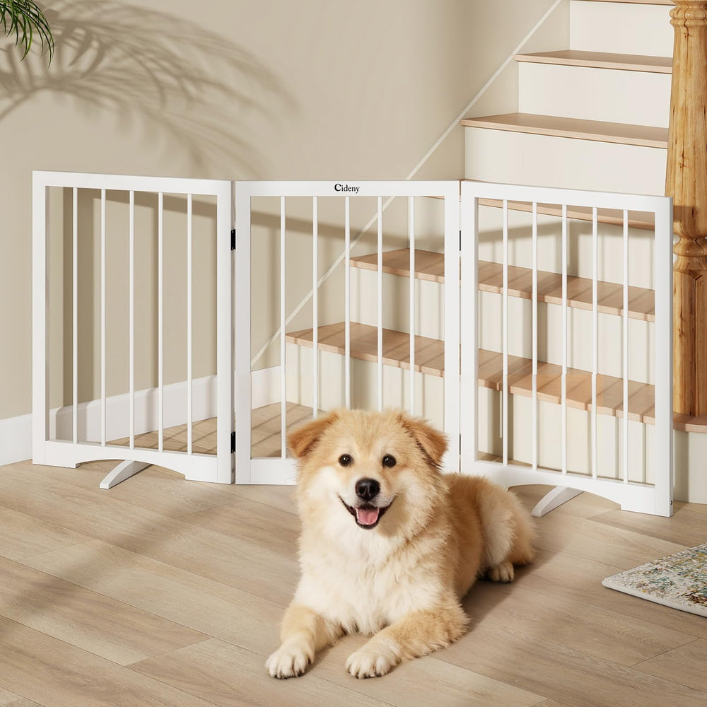 Cideny free standing dog gate fully assembled for doorways and stairs, easy setup.