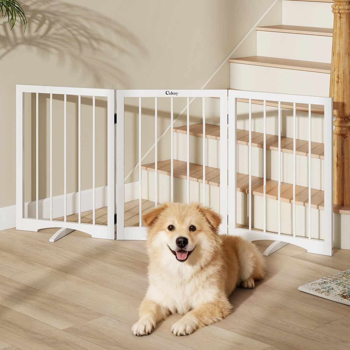 Cideny free standing dog gate fully assembled for doorways and stairs, easy setup.