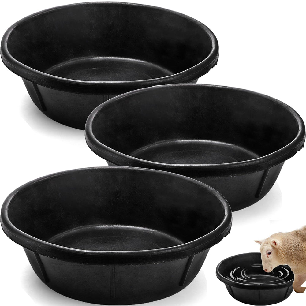 Cididu three-pack rubber feed pans for versatile livestock feeding.
