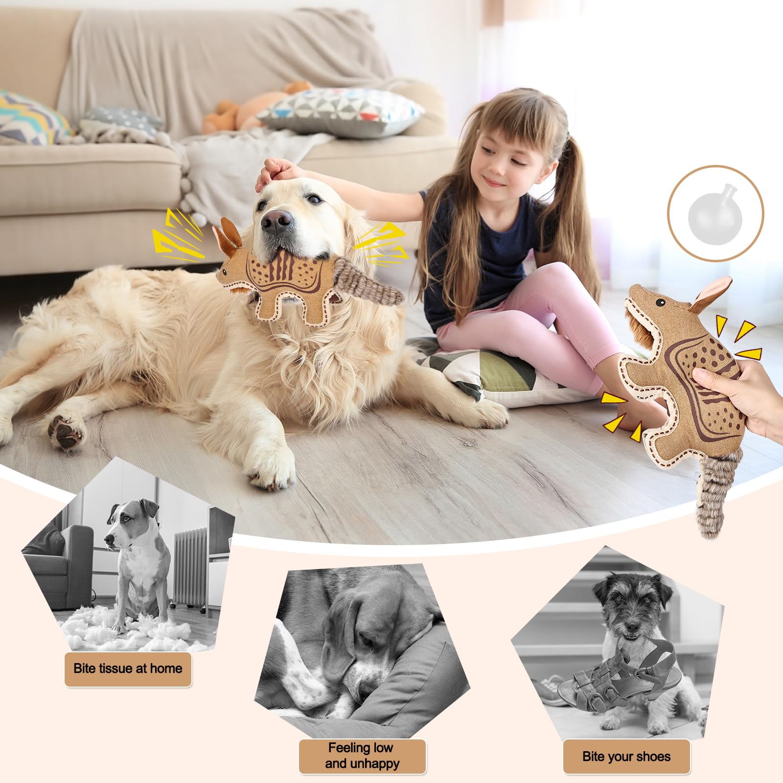 CIDIXCIDIX Armadillo toy for multiple sizes suits small to large dogs during training.