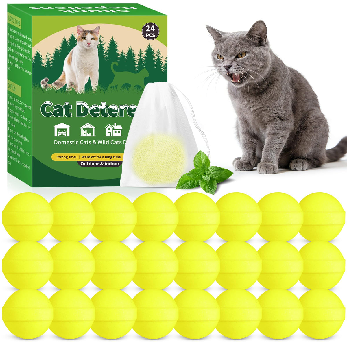 Cijoaui cat deterrent ball hanging in the garden to protect plants and soil