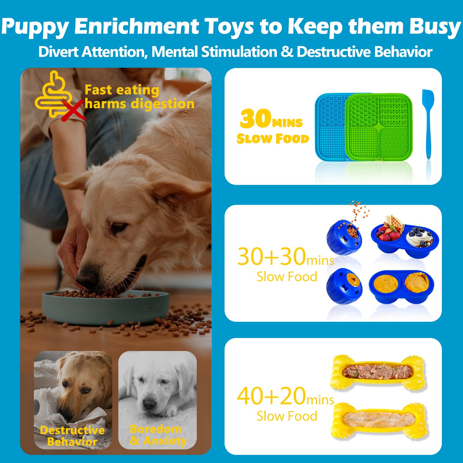 Cimolea treat-dispensing slow feeder promotes mindful eating during meals.