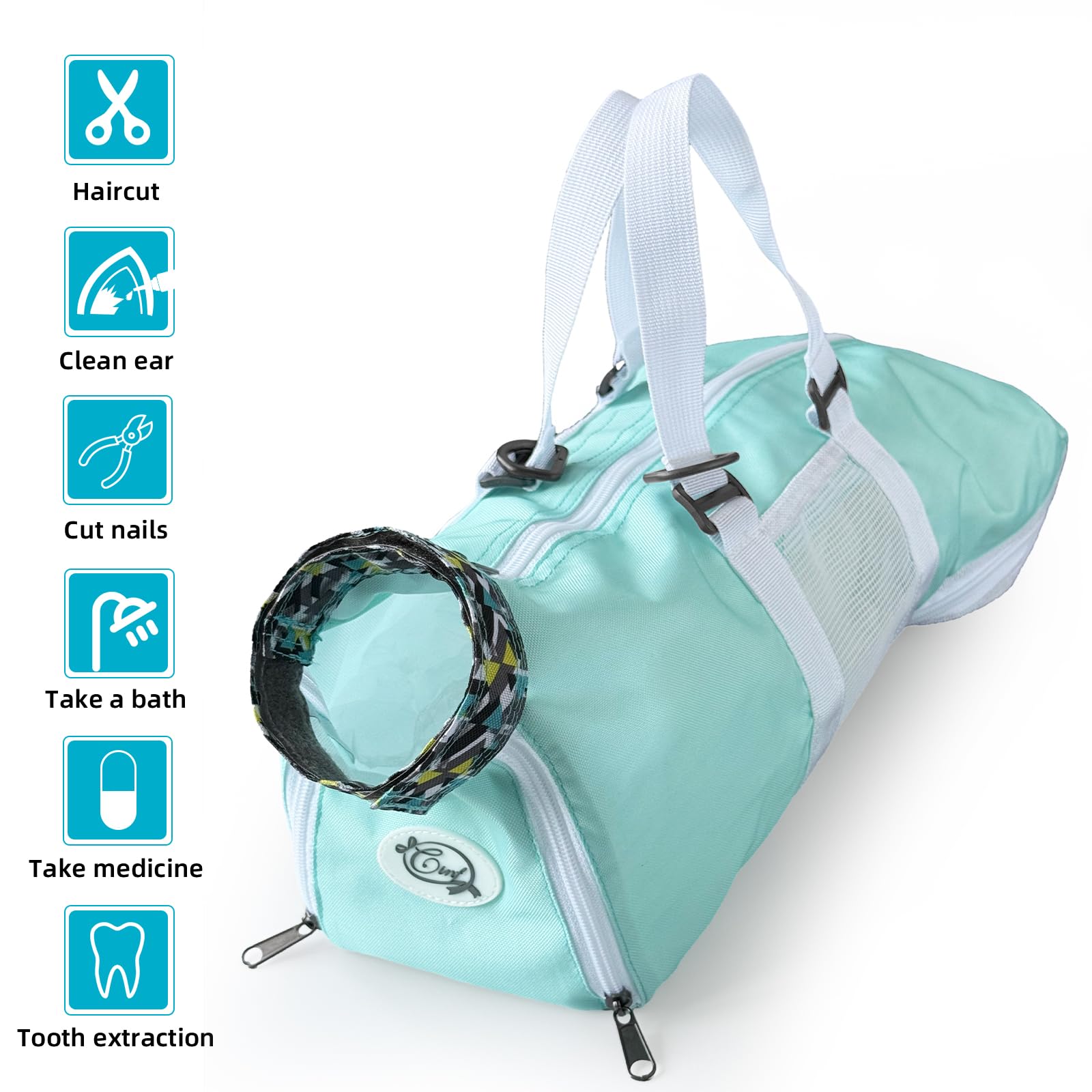 Cinf Cat Grooming Bag adjustable zippers for precise positioning.