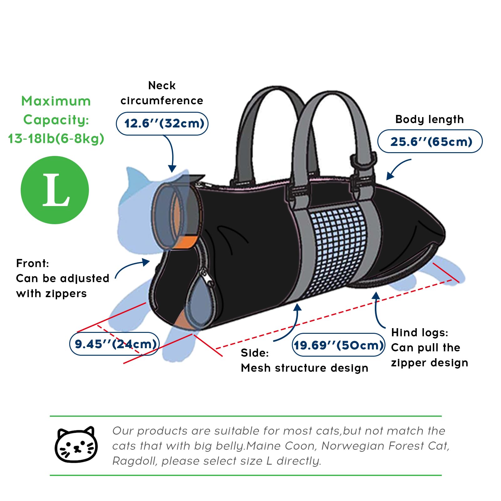 Cinf black grooming bag in size L for safe handling.