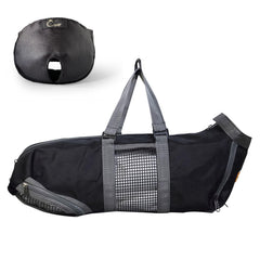 Cinf cat grooming bag with mesh panel allows water during baths.