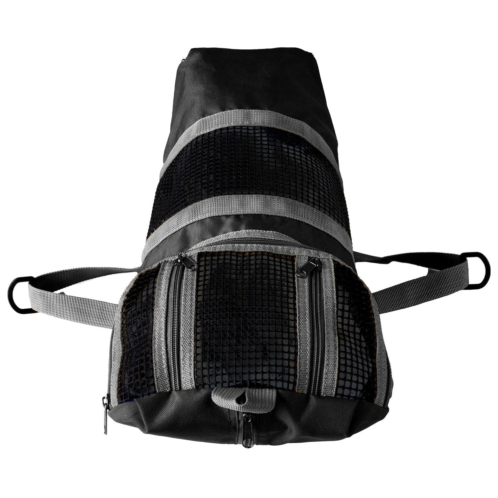 Cinf Cat Grooming Bag side view with dimensions for proper fit.
