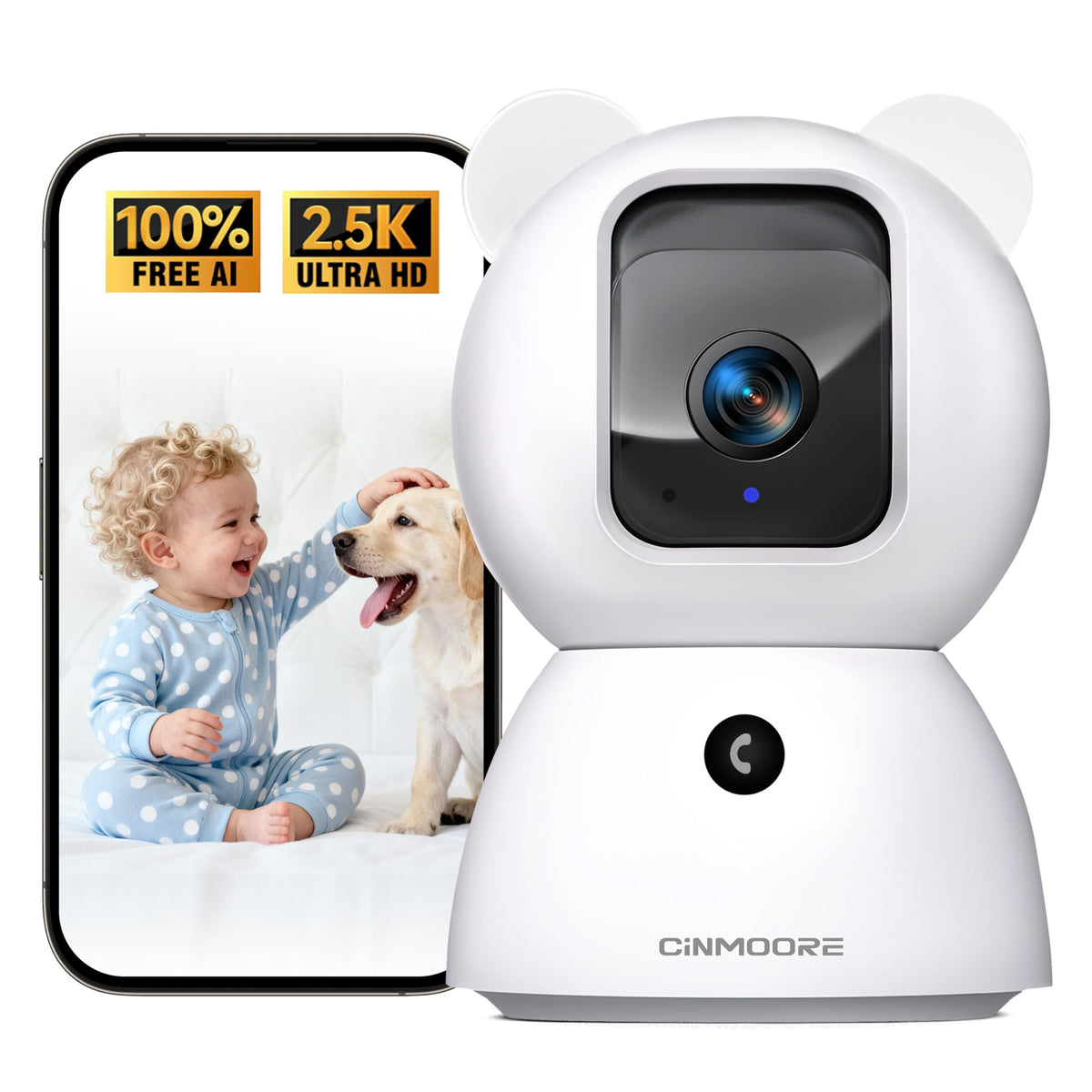 CINMOORE 2.5K pet camera delivers crisp indoor footage for pets.