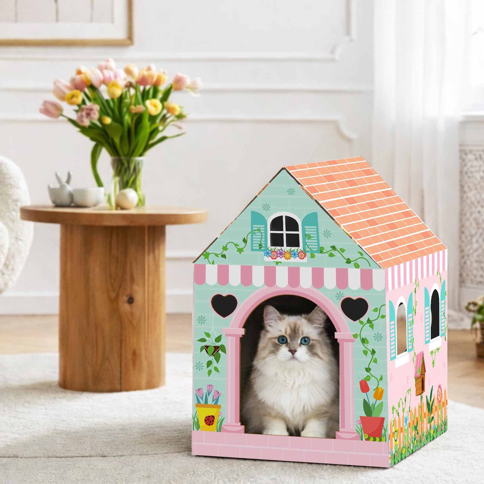 Cinrobiye easy-assembly cardboard playhouse moves around homes for flexible setups.