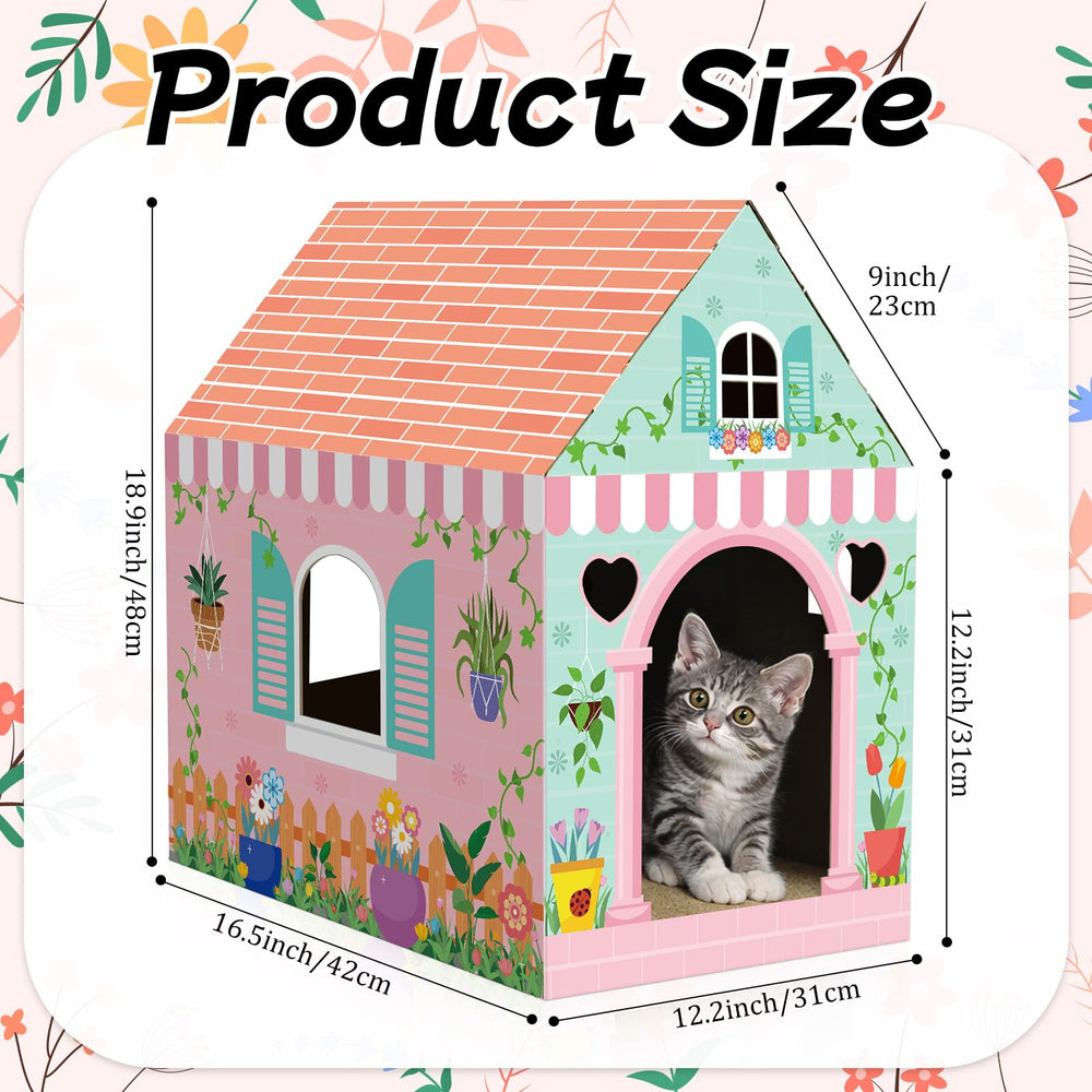 Cinrobiye spring-themed cat house with three windows enhances airflow and exploration.