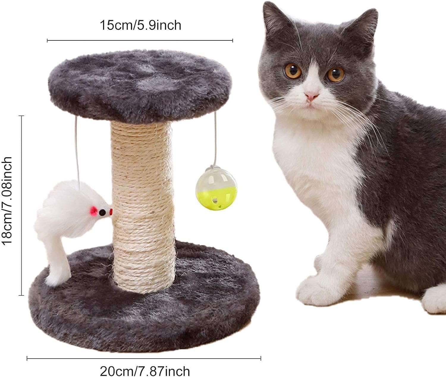 Cisila natural sisal cat tree with plush ball grey