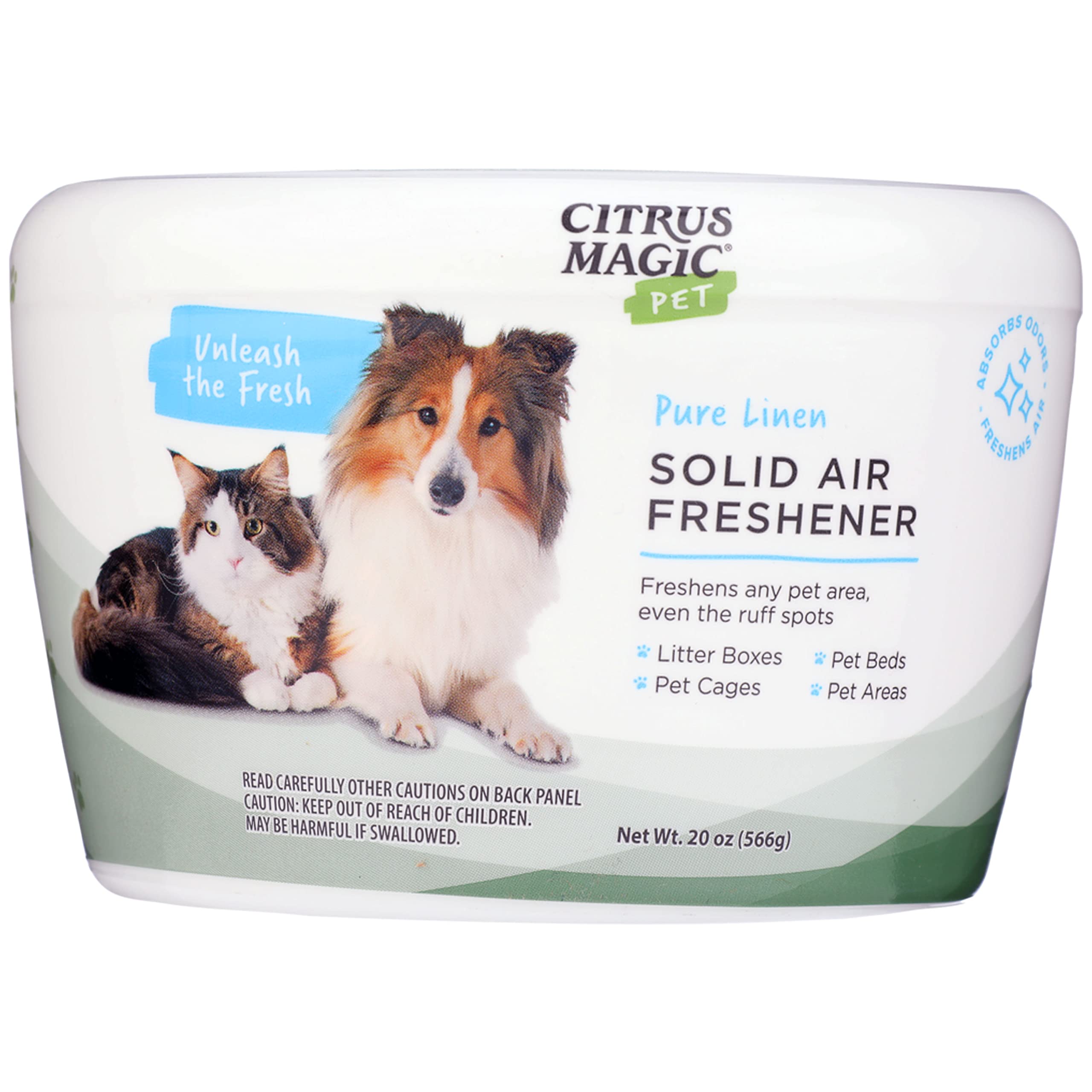 Citrus Magic Pure Linen solid air freshener placed near the litter box for continuous odor control