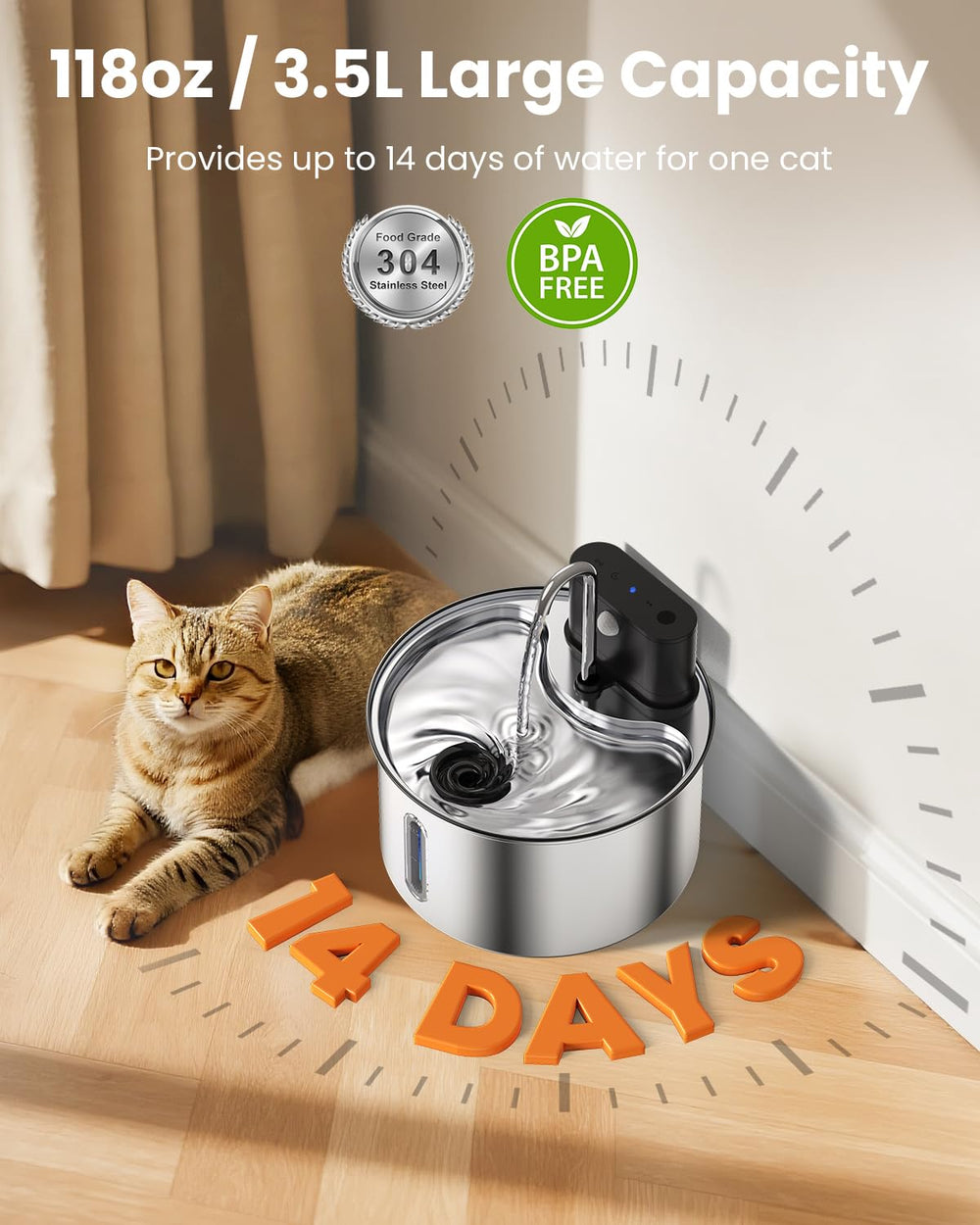 Cityflee cat water fountain filtration system reduces hair and debris.