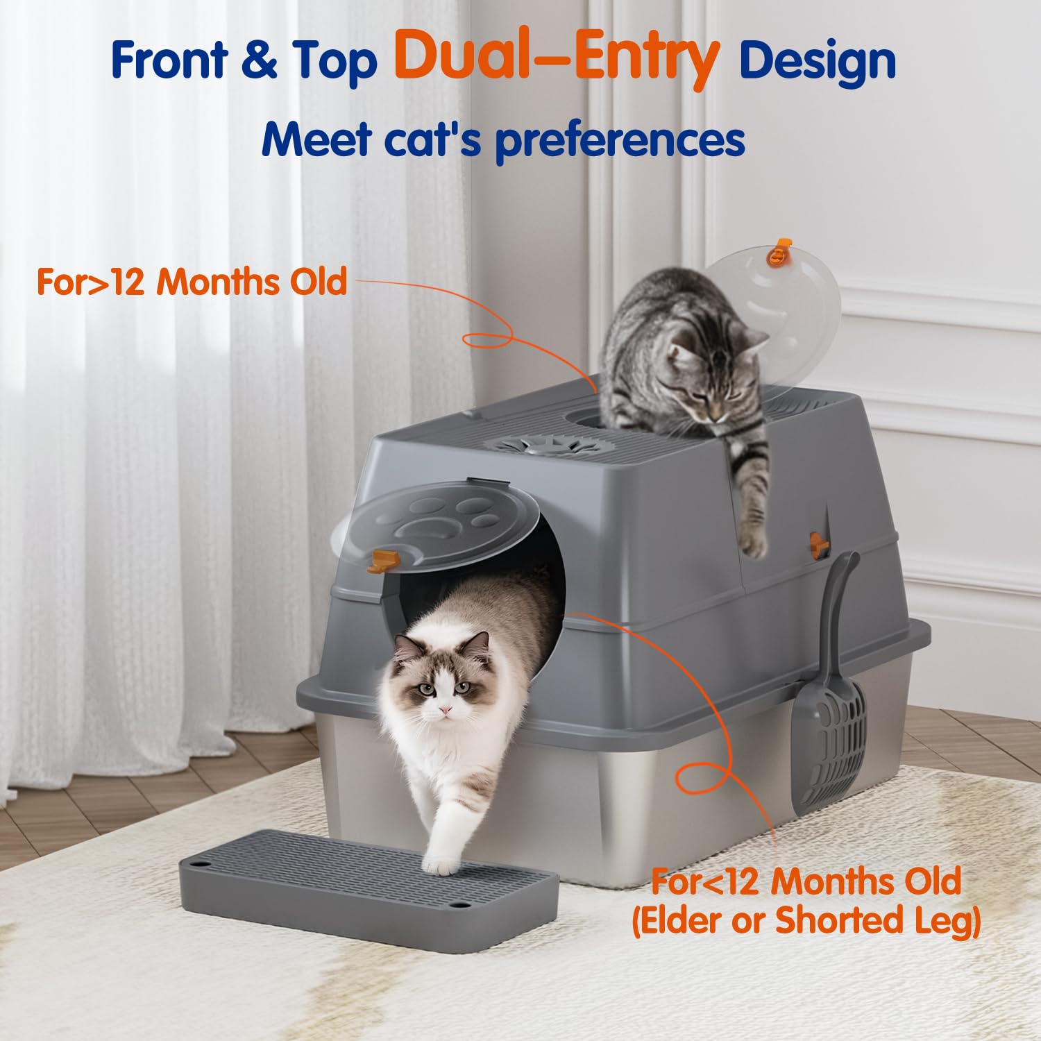 Citylife stainless steel litter box with detachable shells for flexible privacy options.