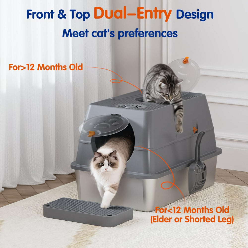 Citylife stainless steel litter box with detachable shells for flexible privacy options.