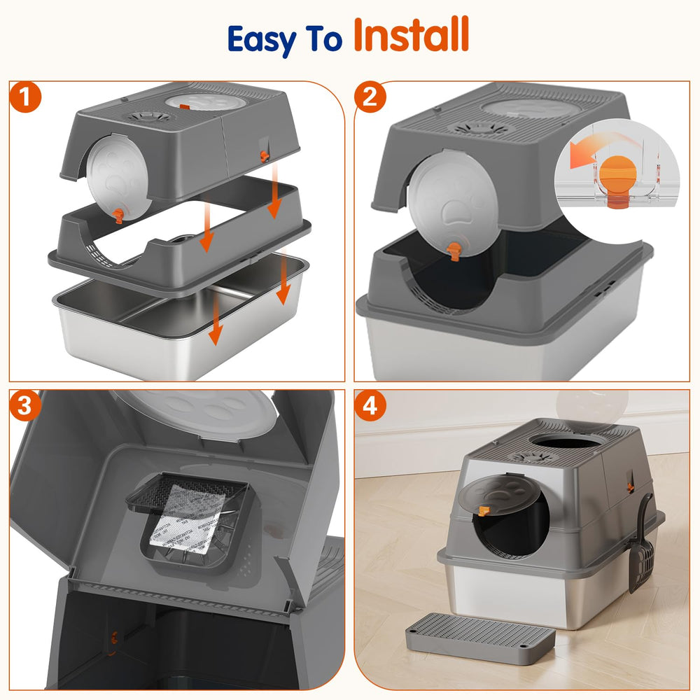 Citylife stainless steel litter box kit includes lid, scoop, and accessories.