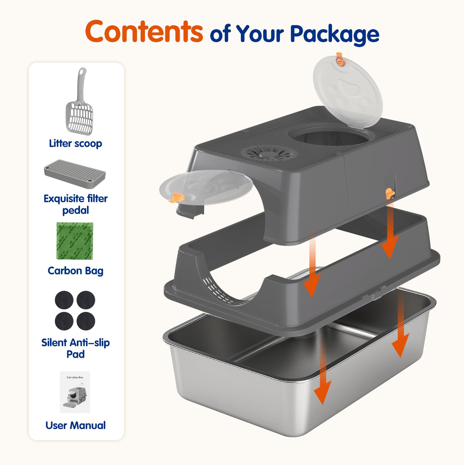 Citylife stainless steel litter box for odor control and simple maintenance.