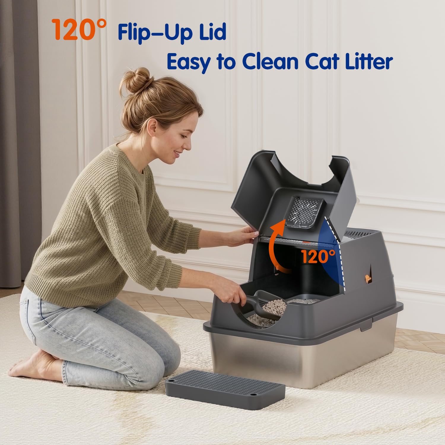 Citylife stainless steel litter box with top entry ideal for multi-cat homes.