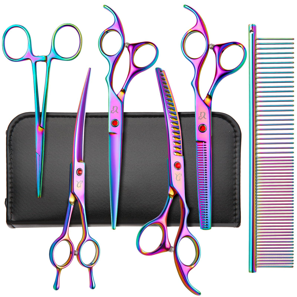 Citywish dog grooming scissors rainbow curved 6in1 kit for at-home shaping and safety