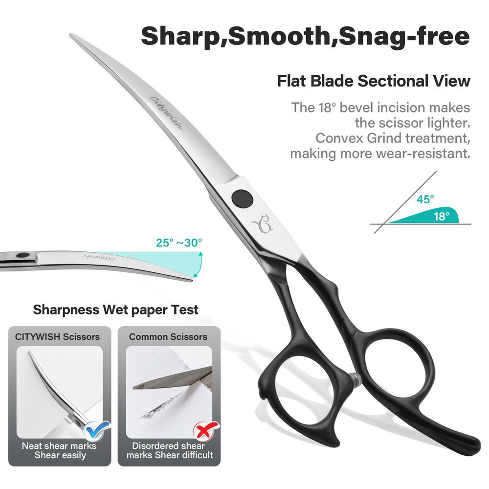 CityWish straight dog grooming scissors for clean cuts and ergonomic comfort.