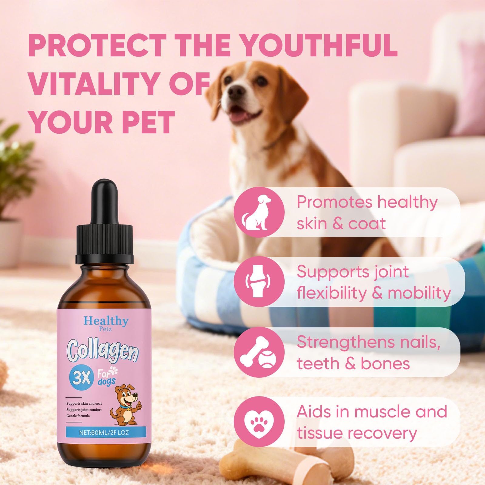 CIVGICY Healthy Petz Collagen bottle label shows ingredients and usage