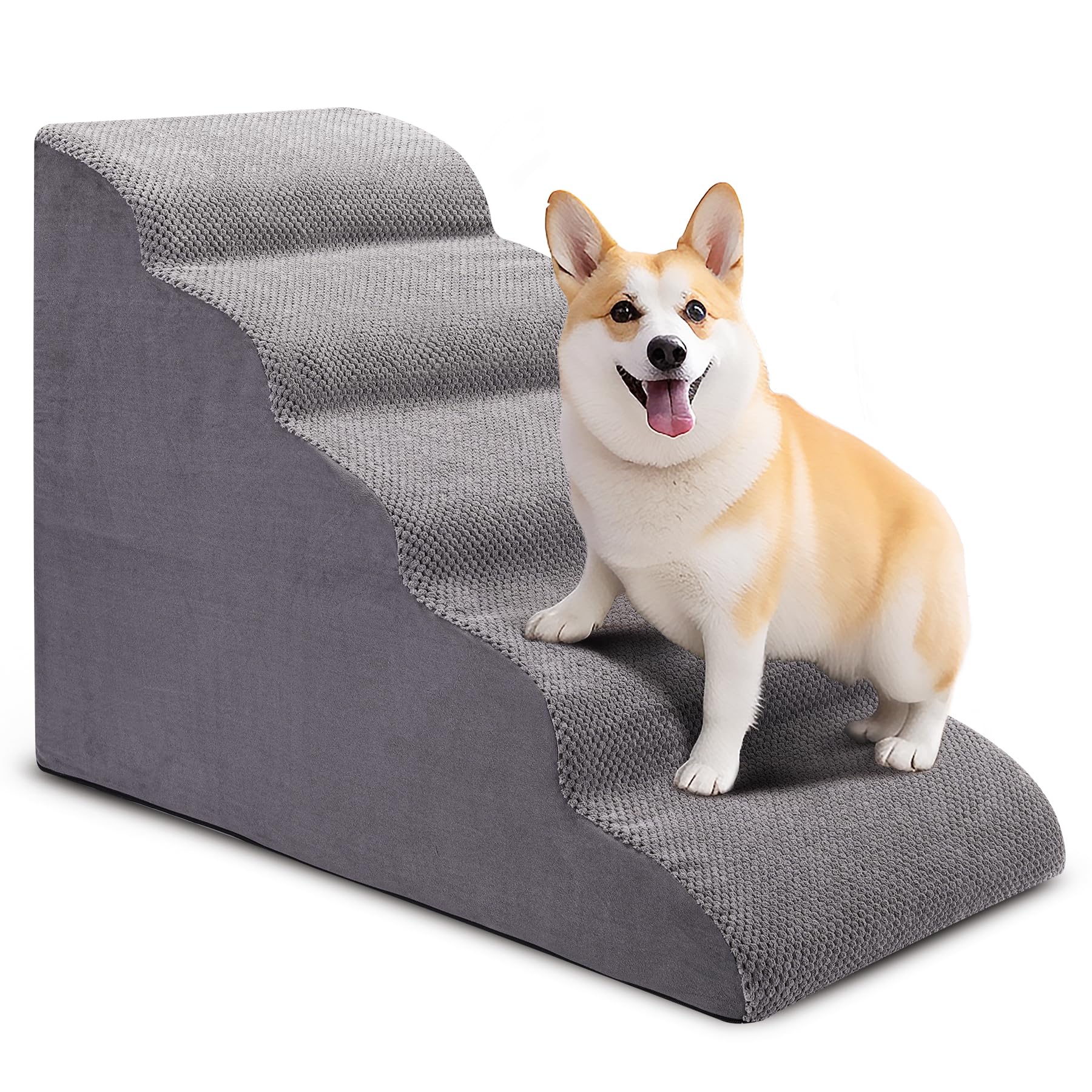 CiWiVOKi 5-step dog stairs foam helps small pets reach beds and couches.