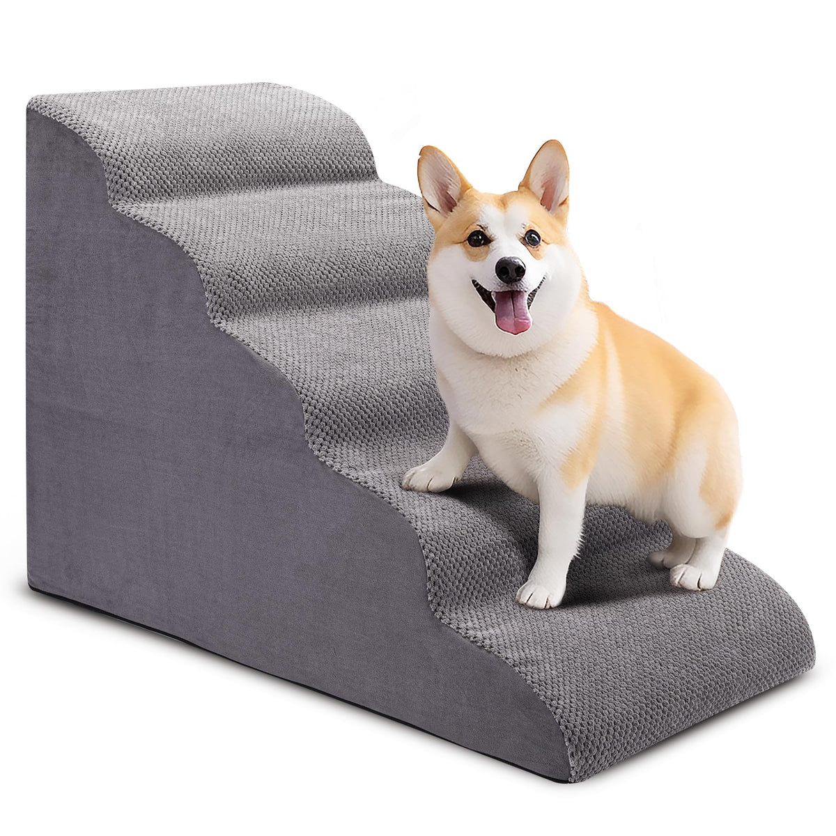 CiWiVOKi 5-step dog stairs foam helps small pets reach beds and couches.
