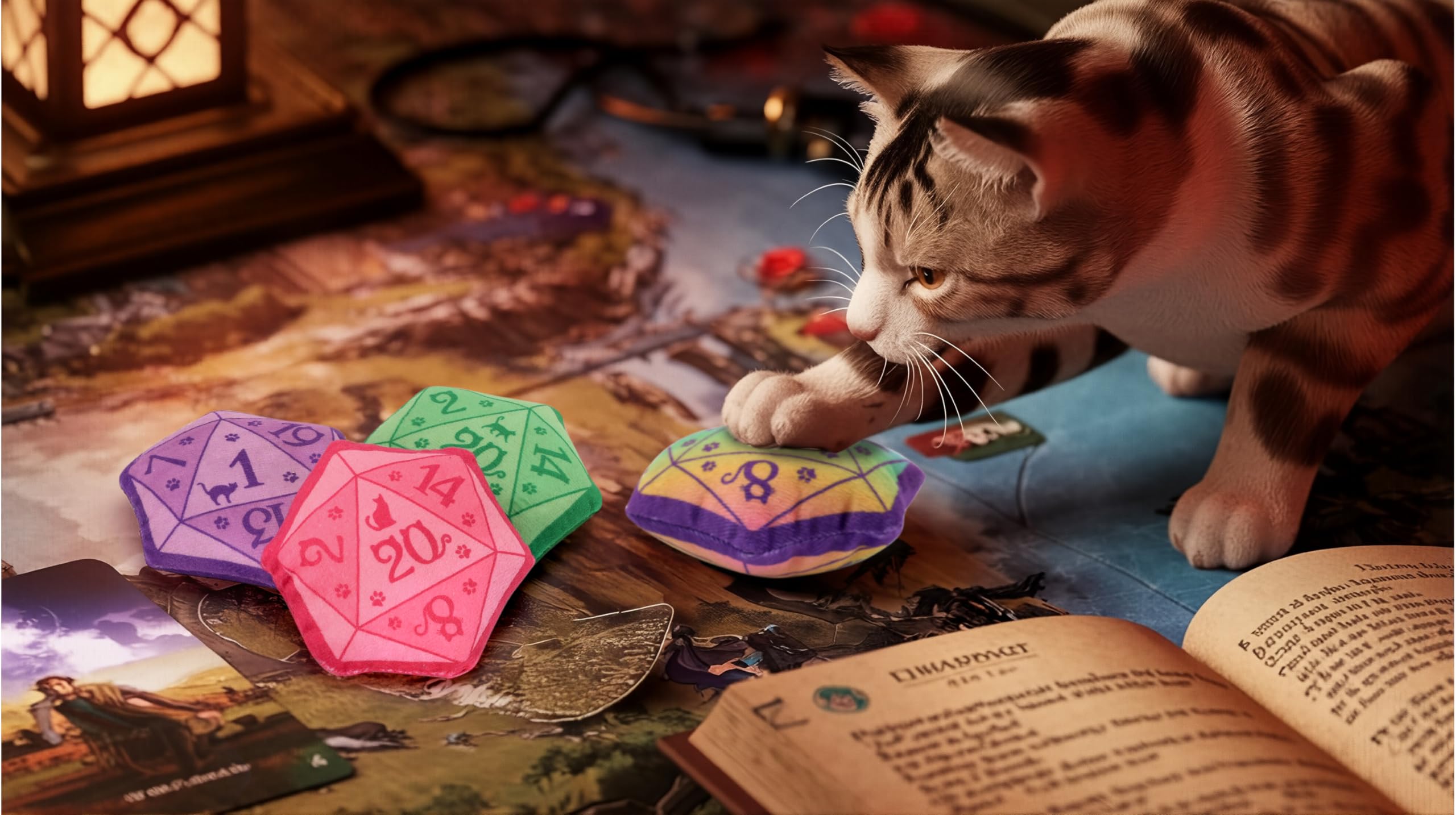 CiyvoLyeen D20 catnip dice purple toy invites RPG-inspired fun.