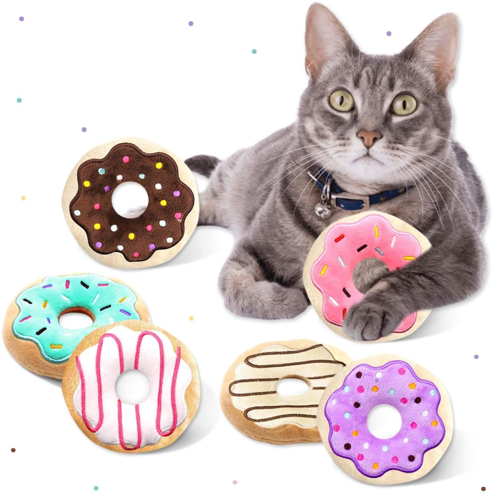 CiyvoLyeen donut catnip toy close-up, soft fabric for playful chewing.