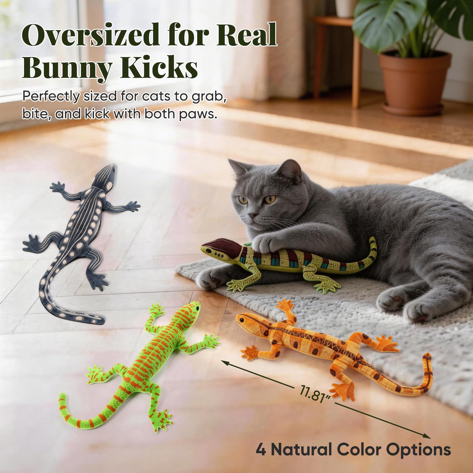 CiyvoLyeen lizard catnip toy, 14-inch size, ideal for carrying, tossing, and interactive games.
