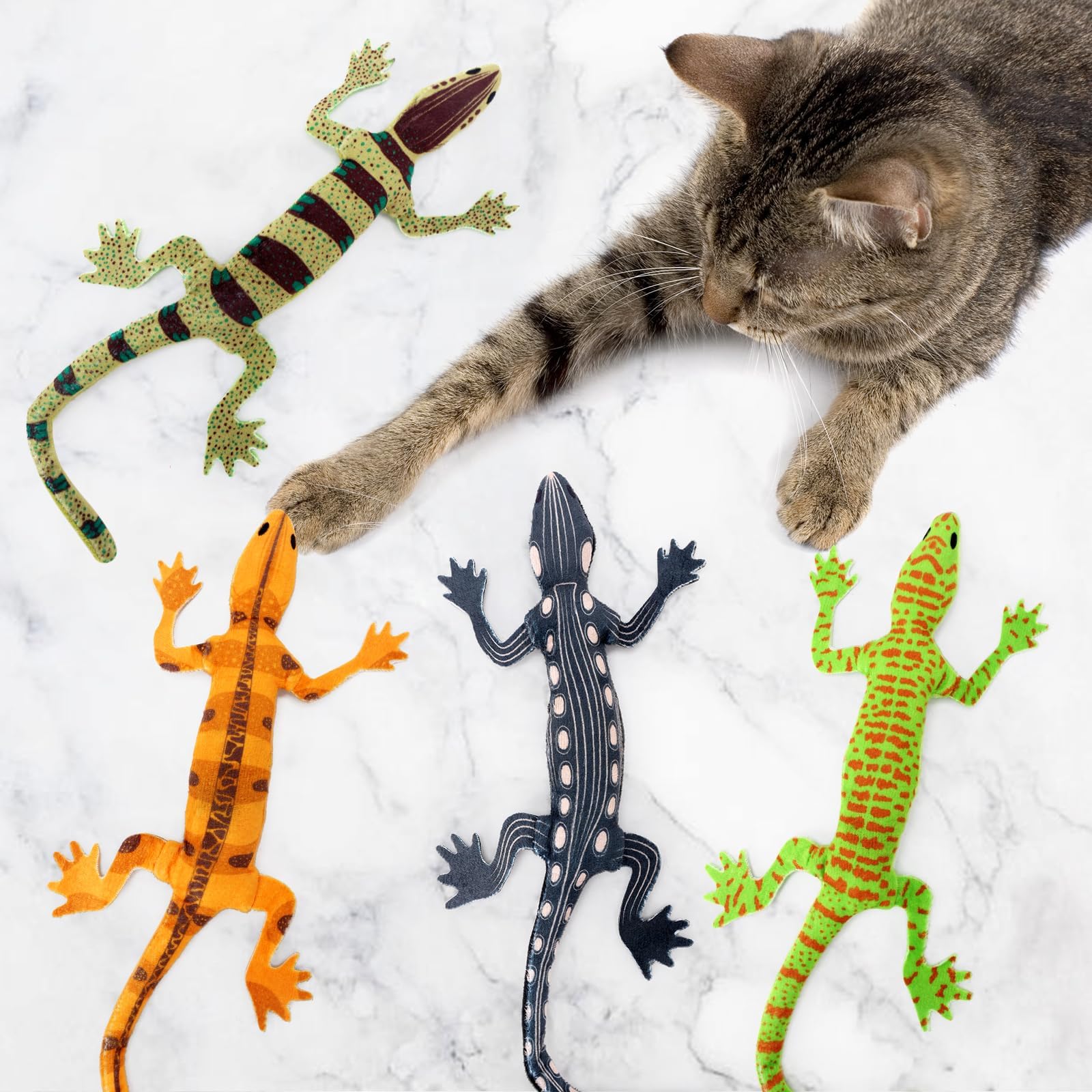 CiyvoLyeen lizard catnip toy in assorted colors for indoor cat play and exercise.