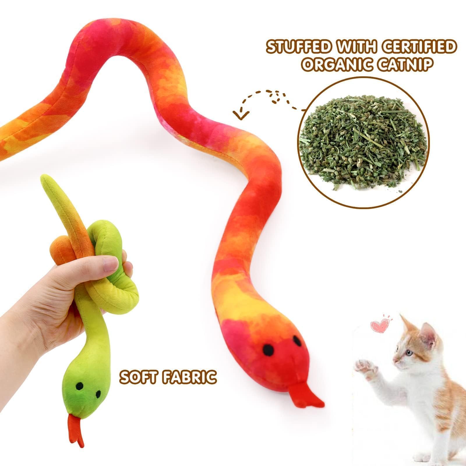 CiyvoLyeen snake cat toy close-up showing soft fabric texture and catnip scent