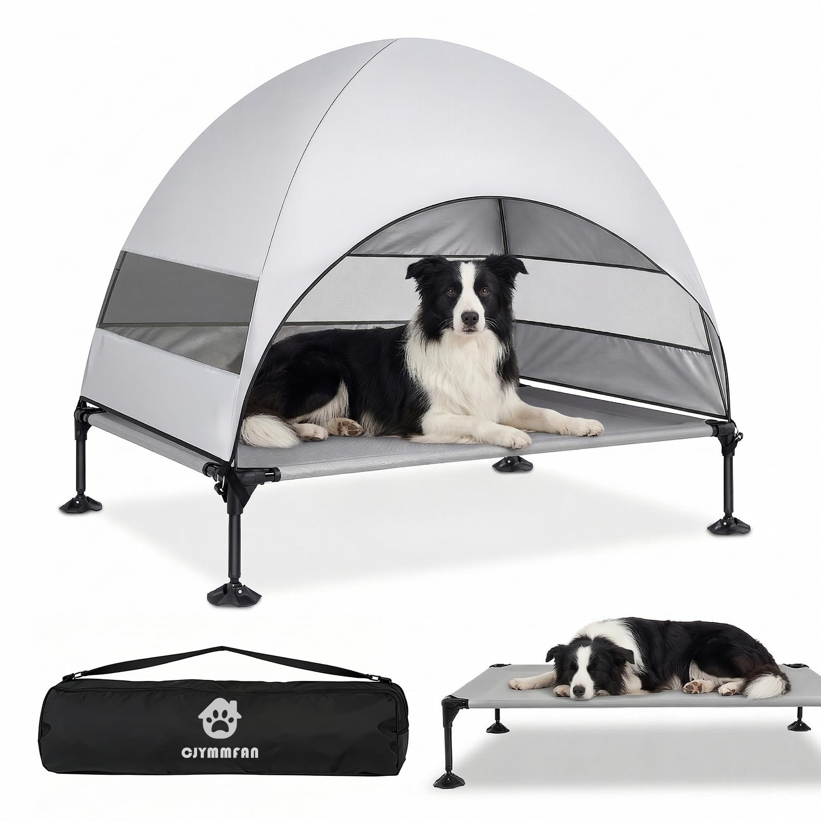 CJYMMFAN elevated dog bed with stable feet on rugged terrain.