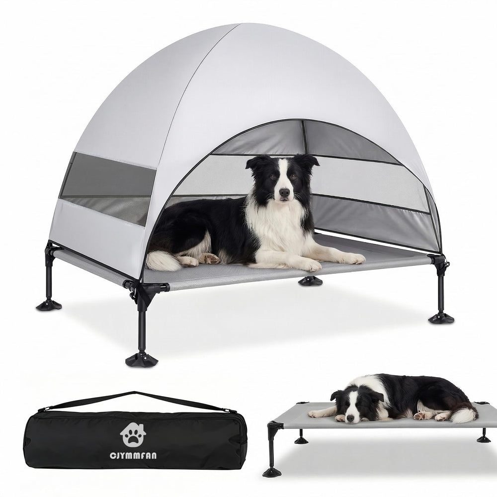 CJYMMFAN elevated dog bed with stable feet on rugged terrain.