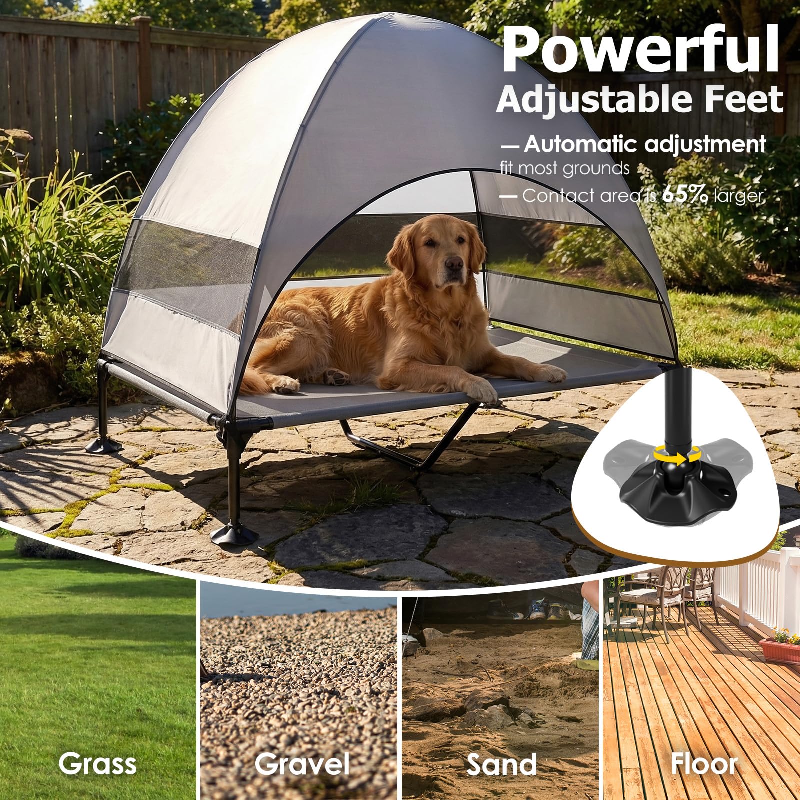 CJYMMFAN outdoor dog cot with mesh ventilation improves airflow on hot afternoons