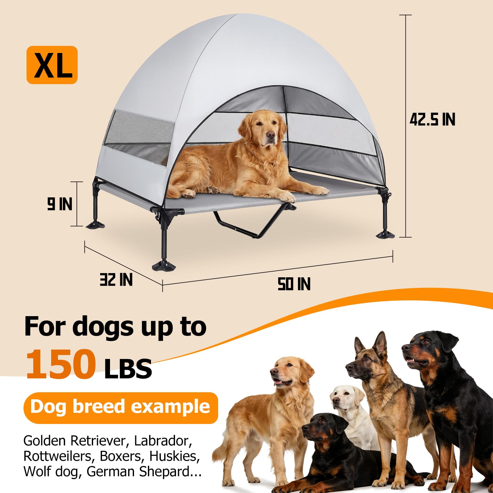 CJYMMFAN raised cooling bed keeps pets dry above mud
