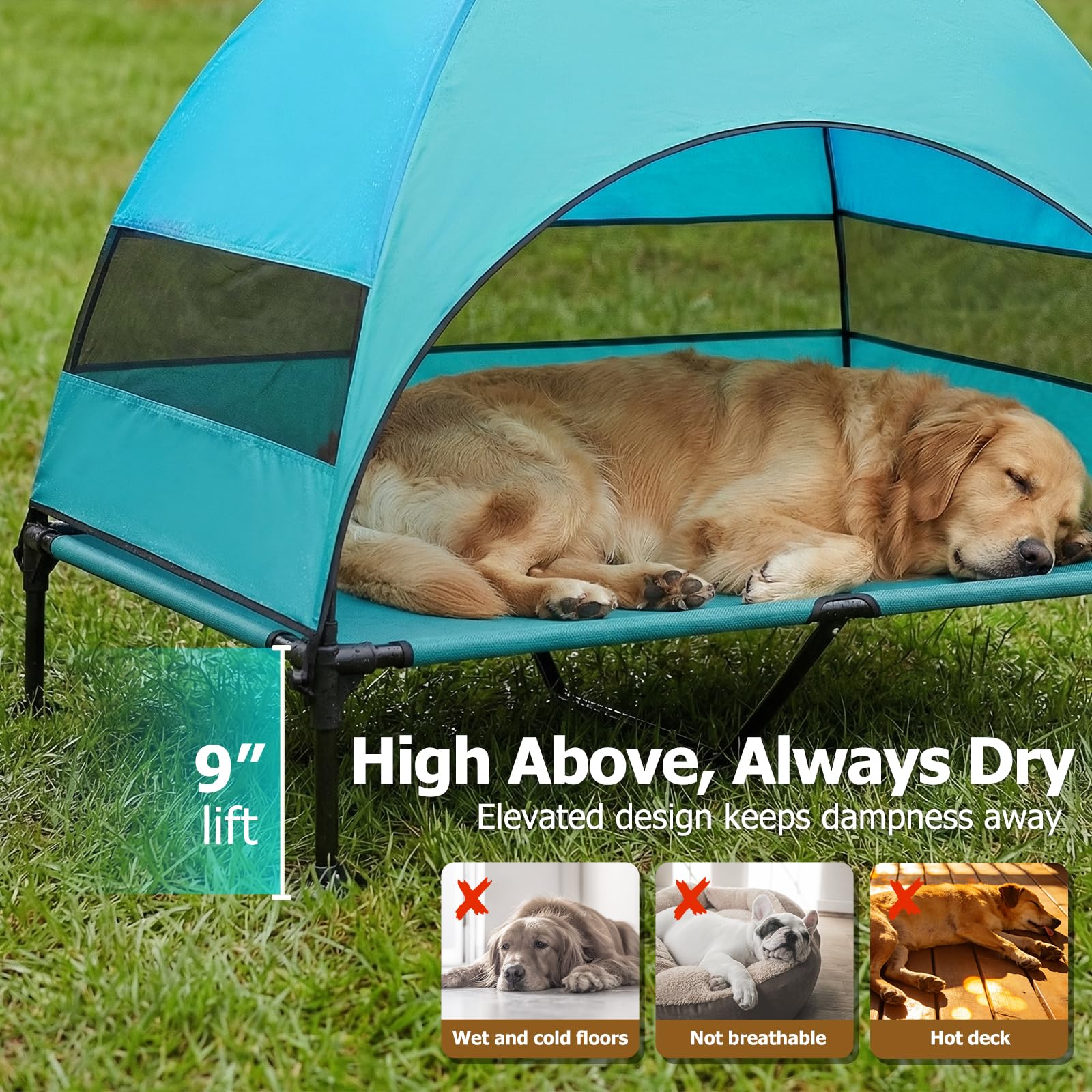 CJYMMFAN dog bed with wider shade for sunny days.