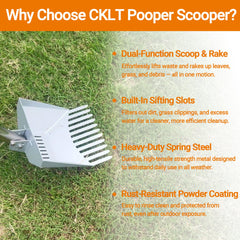 CKLT heavy duty pooper scooper 66in stainless steel tube enables tough scooping and easy rinsing